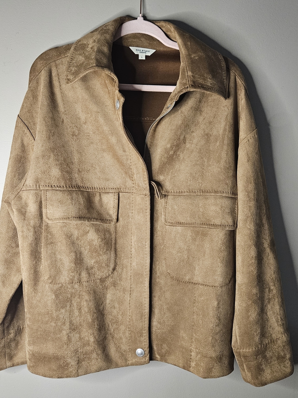 Max Studio Suede Overshirt Jacket in Camel Ptp 22" Length 26" Size Large